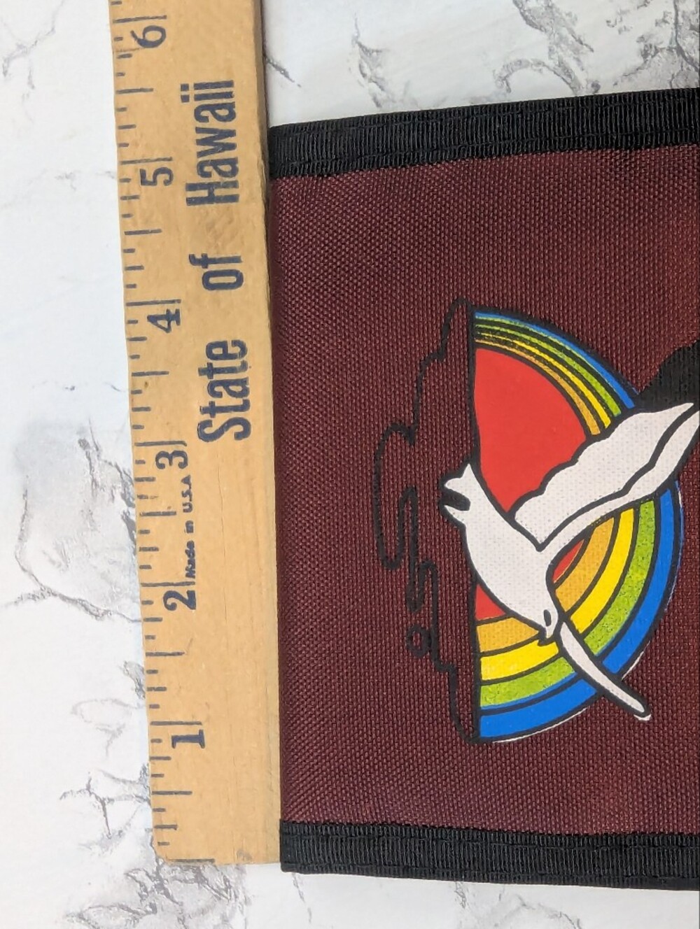 VTG 80s Rainbow Seagull Nylon Velcro Wallet Retro Trifold Burgundy - Picture 11 of 12